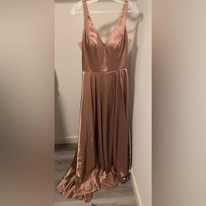 Sherri hill brown/rose gold silky gown size 8